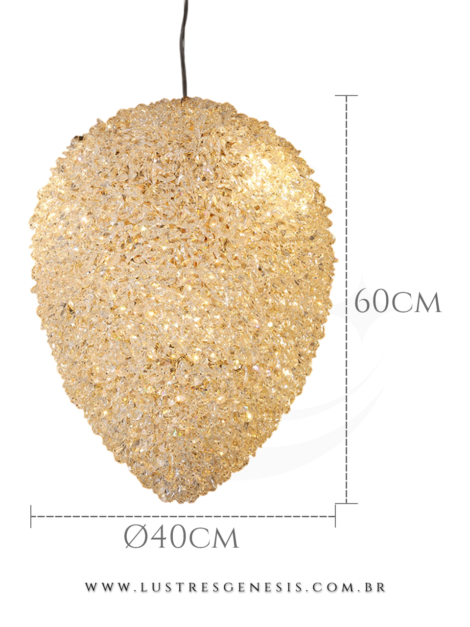 Lustre Pendente Cristal Dourado Esfera &Oslash;40cm E14, Cabeceira de Cama, Banheiro, Lavabo, Balcao de Cozinha, Bancada Area Gourmet